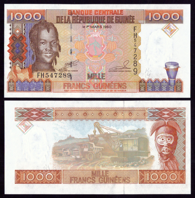Гвинея 1000 франков 1998 год. UNC
