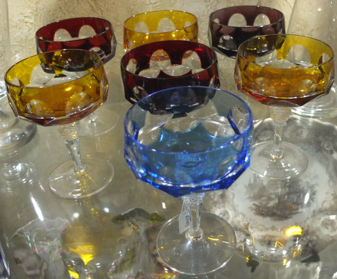бокалы цветное стекло, комплект 7 шт, коллекционные