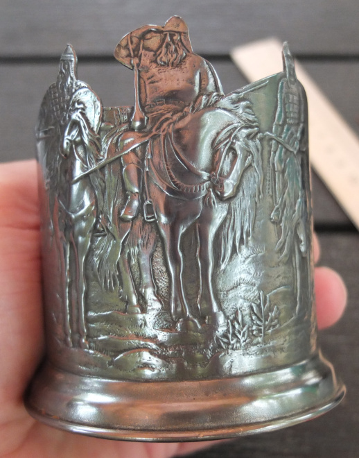 серебряный подстаканник Три Богатыря, серебро 875 проба с головой