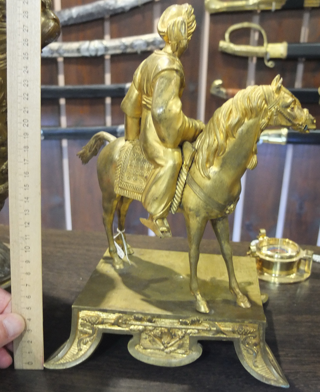 бронзовая статуэтка Араб на коне, бронза, золочение старинная фото 5