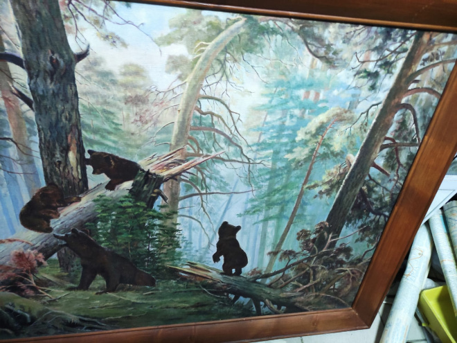 картина Утро в сосновом лесу, холст,масло, художник Шишкин, старая копия