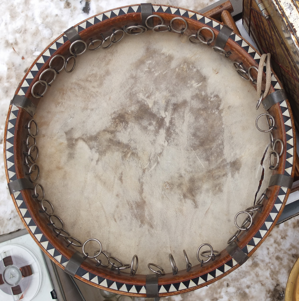 бубен шамана, кожа, древний,  диаметр 40 см фото 3