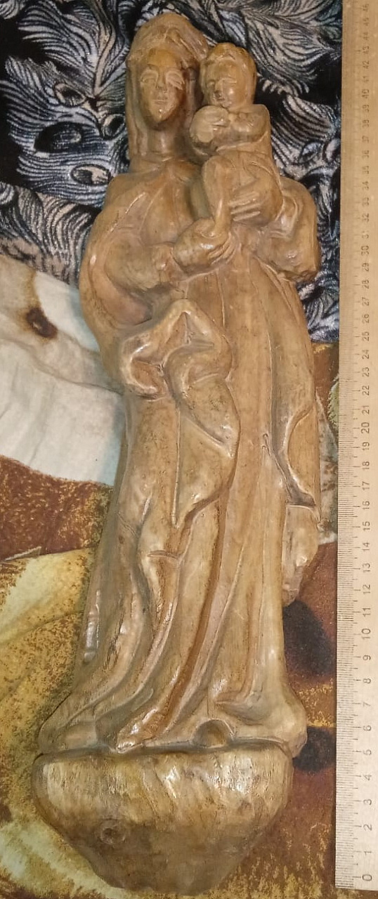 деревянная скульптура Богоматерь со младенцем, резьба по дереву, старинная фото 5