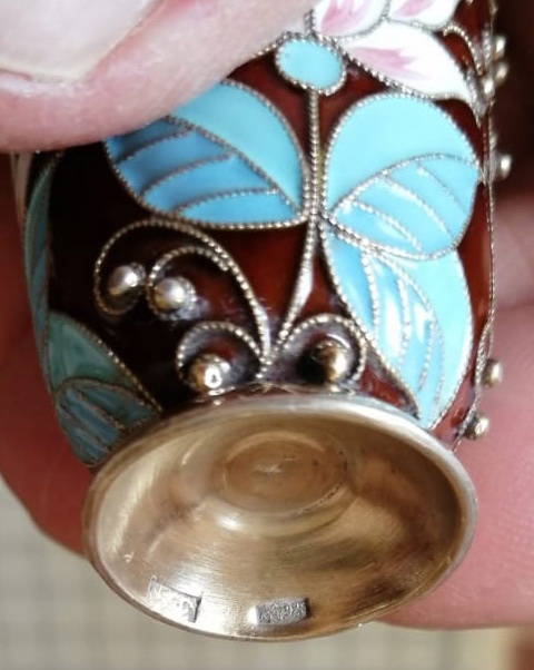 серебряная стопка, многоцветные эмали, скань фото 5