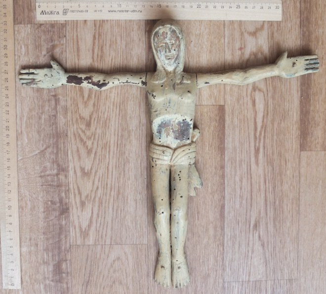 деревянный крест распятие, резьба по дереву, 18 век