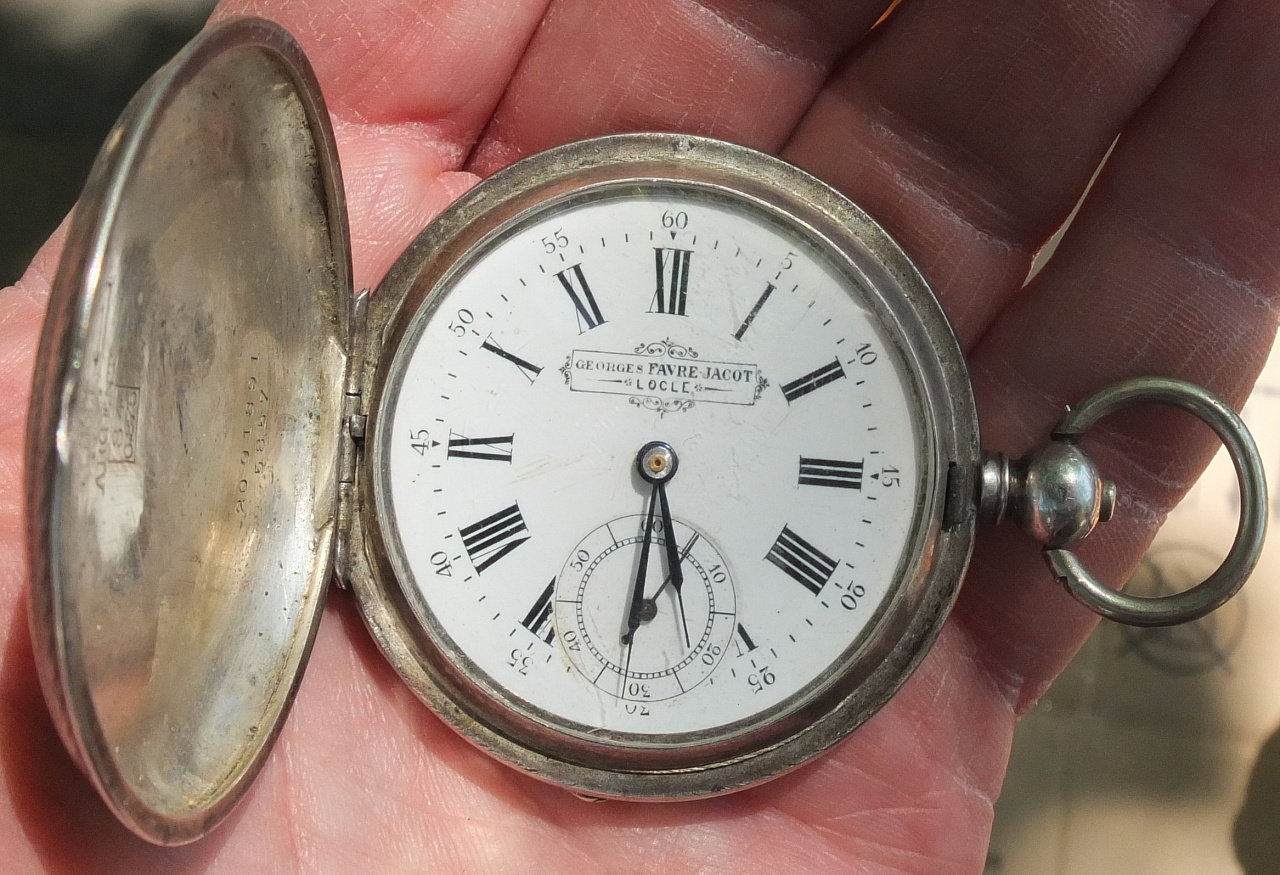 серебряные карманные часы Georges Favre Jacot, серебро 84 проба фото 3