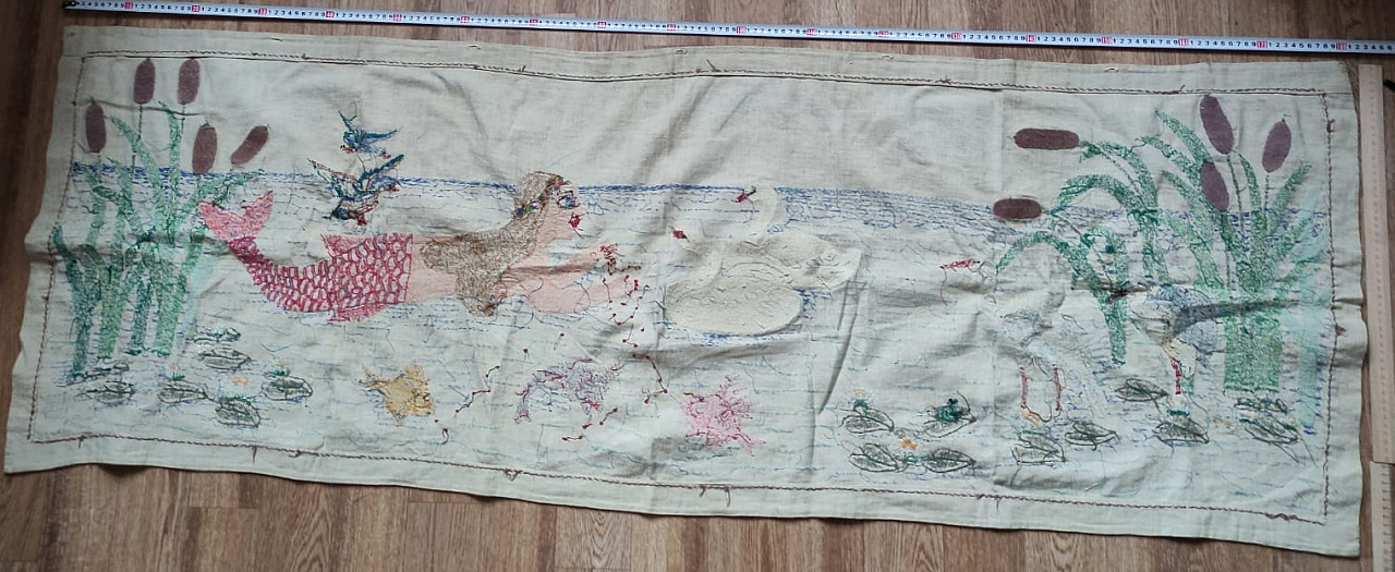 ручная вышивка Русалочка, большая, старинная, коллекционная фото 7