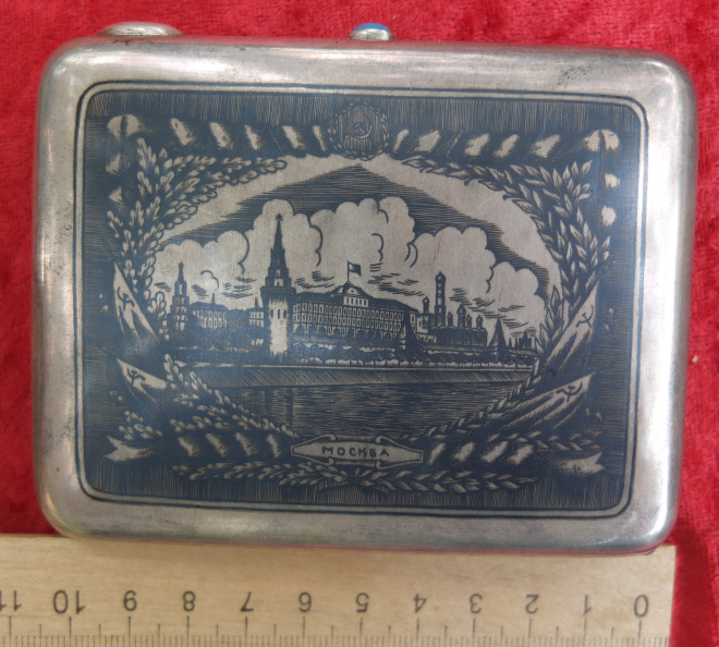 серебряный портсигар Москва, серебро 875 проба