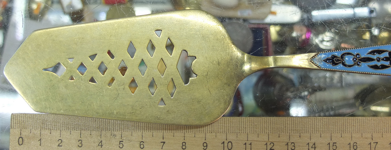 серебряная лопатка для торта Кремль, серебро 875 проба,эмали фото 2