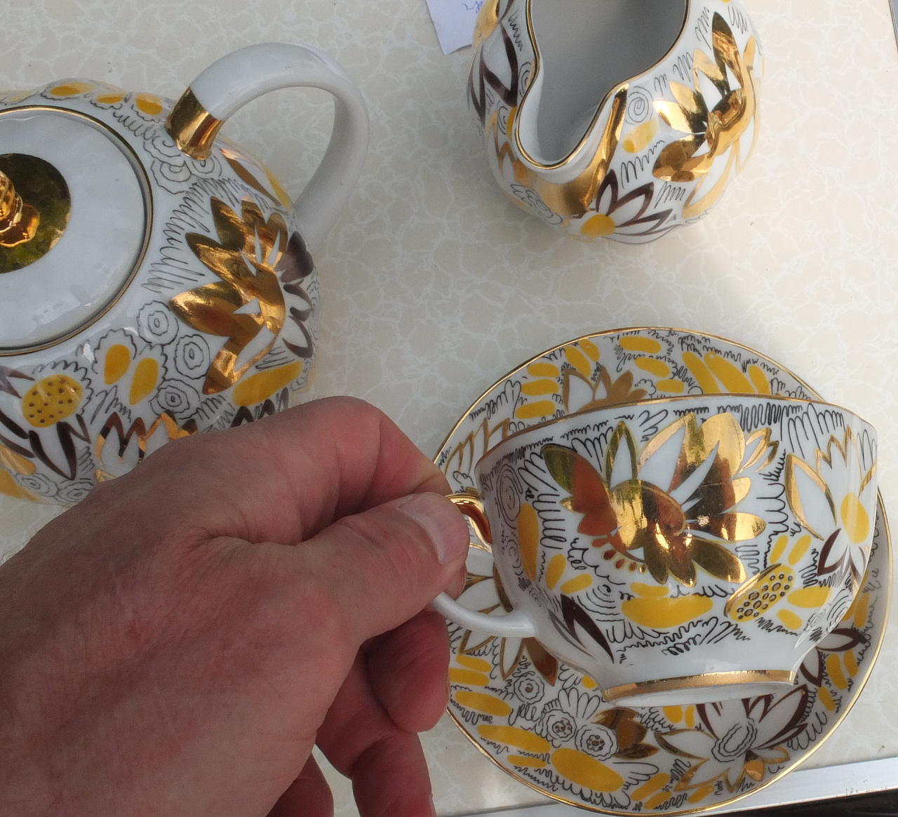 фарфоровый чайный сервиз на 12 персон Золотая Ромашка, фарфор ЛФЗ, не пользованный фото 6