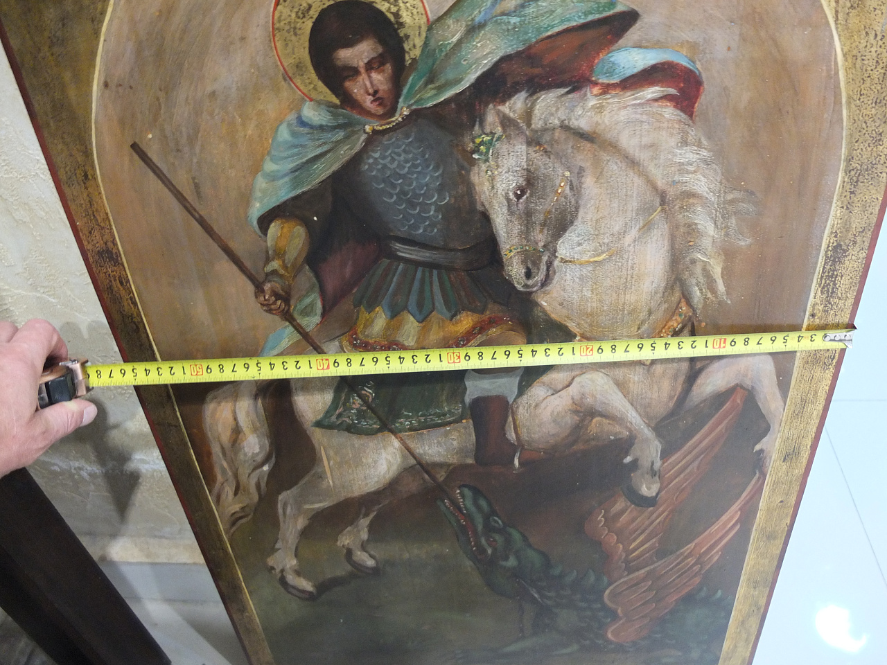 икона Георгий Победоносец, большая храмовая,19 век фото 6