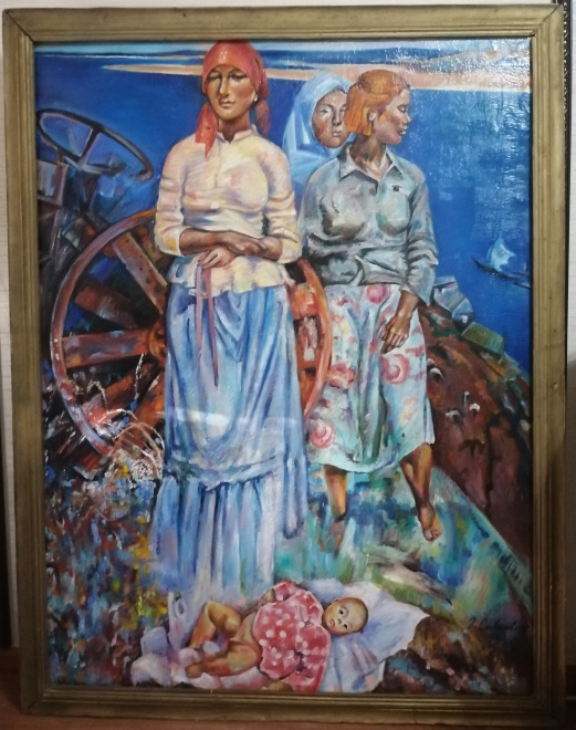 Картина "Женщины у трактора". Худ. Г.Савинов. Холст,масло.