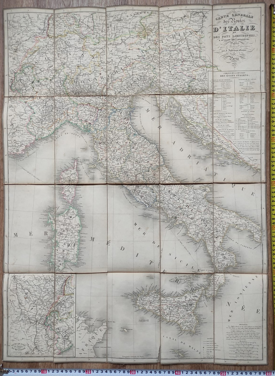 карта Италии, на тканевой основе, 1841 год  фото 5