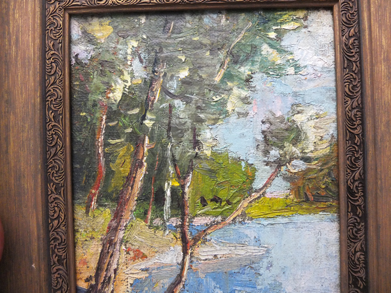 картина Лесное Озеро, холст наклеенный на дерево,масло, авторская с подписью фото 5