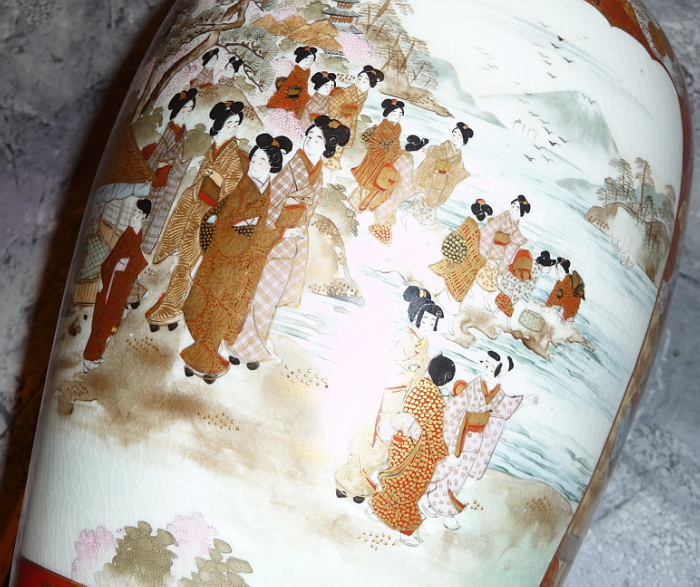 ваза напольная, Япония, живописная роспись, начало 20го века фото 4