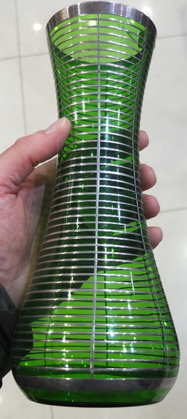 ваза зелёное стекло, серебро, высота 26 см фото 2
