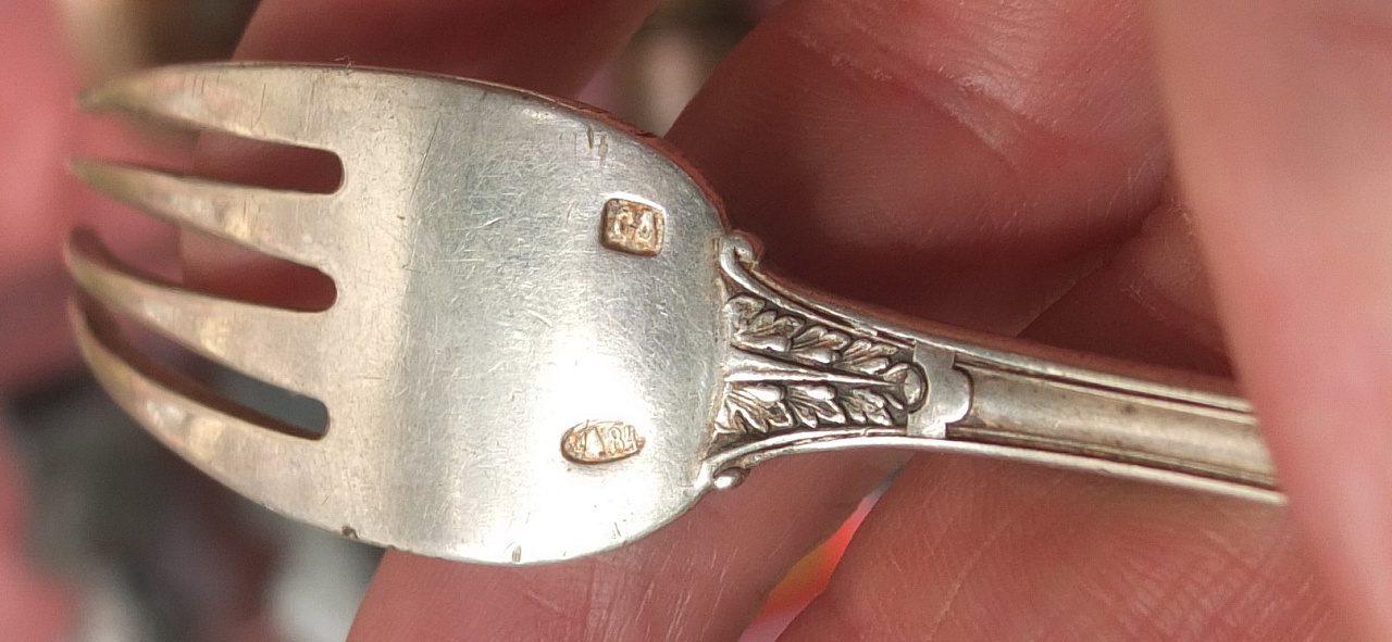 столовое серебро серебряные ложка и вилка, серебро 84 проба,Императорская Россия фото 6