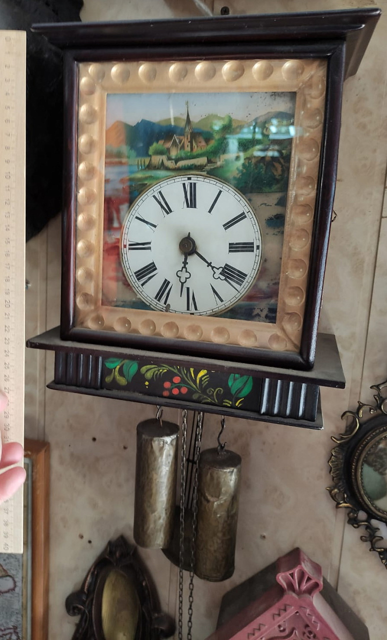 часы настенные ходики, в деревянном корпусе, старинные фото 4