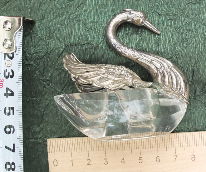серебряная солонка Лебедь, хрусталь, серебро 835 проба, старая