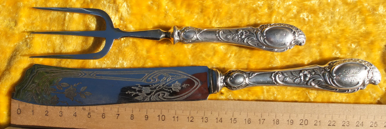 серебряные нож и вилка для мяса, стиль модерн, Императорская Россия
