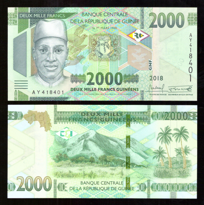Гвинея 2000 франков 2018 год. UNC