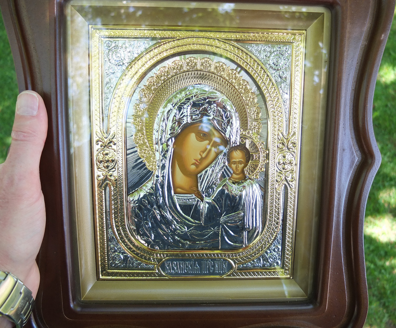 икона Казанская, оклад латунь, золочение, киот, Софрино, 20 век фото 7