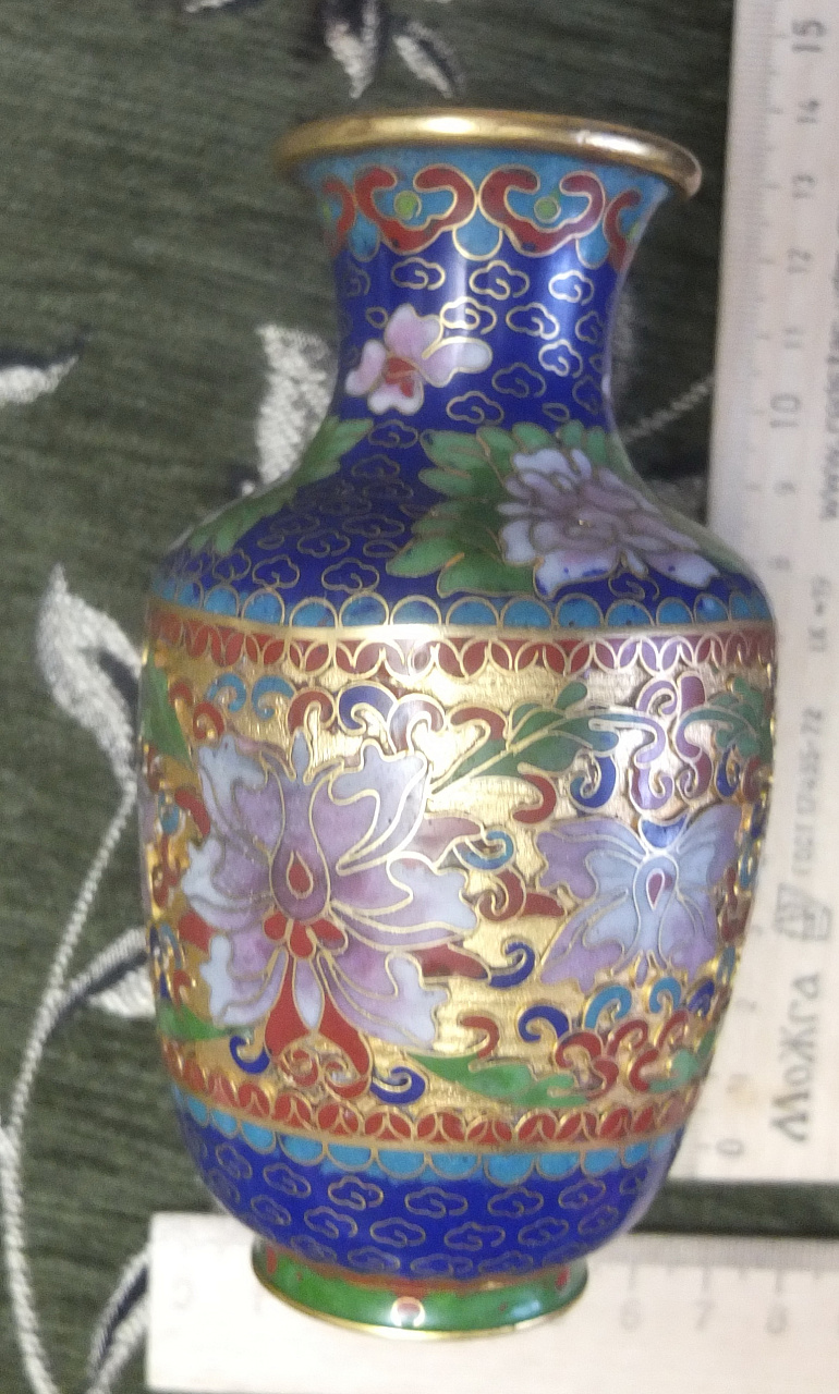 ваза китайская медная, клуазоне, перегородчатая эмаль, Китай, 1950е годы фото 5