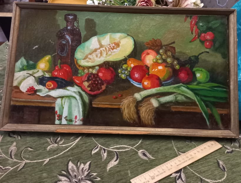 натюрморт с фруктами и овощами, холст,масло, НХ, старинная