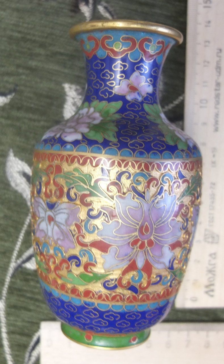 ваза китайская медная, клуазоне, перегородчатая эмаль, Китай, 1950е годы