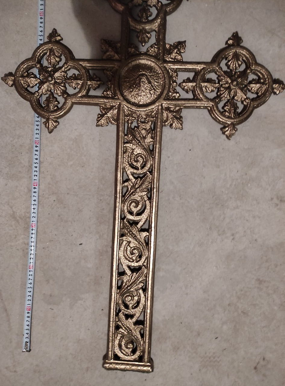крест церковный бронзовый большой, высота 100 см, 19 век фото 5