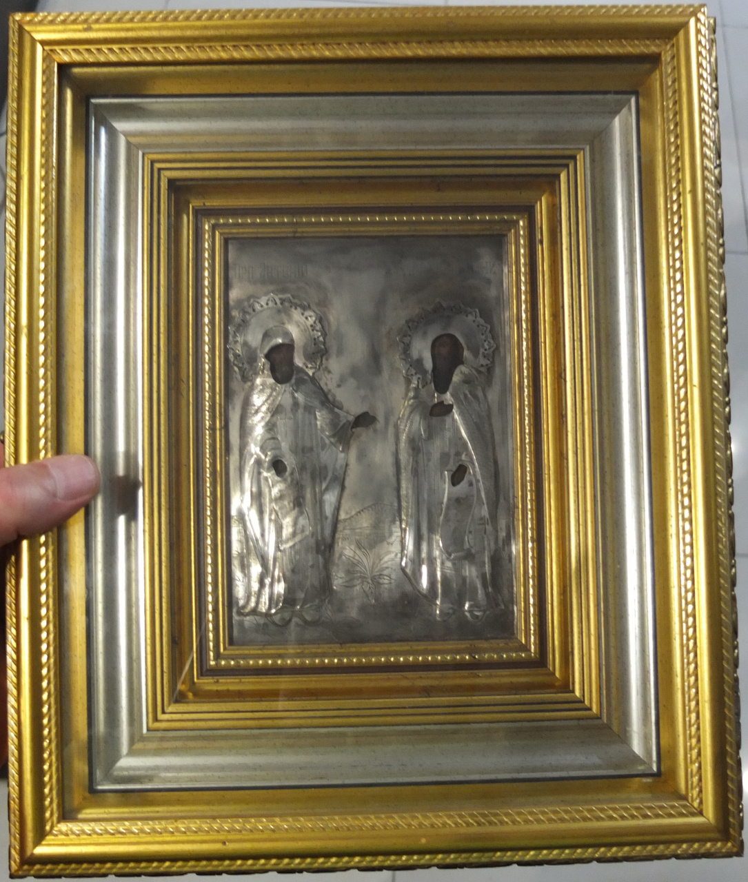 икона Прп Антоний и Прп Феодосий, серебряный оклад, 19 век