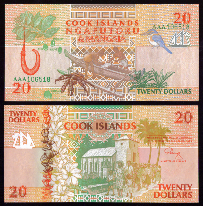 Острова Кука 20 Долларов 1992 год. UNC
