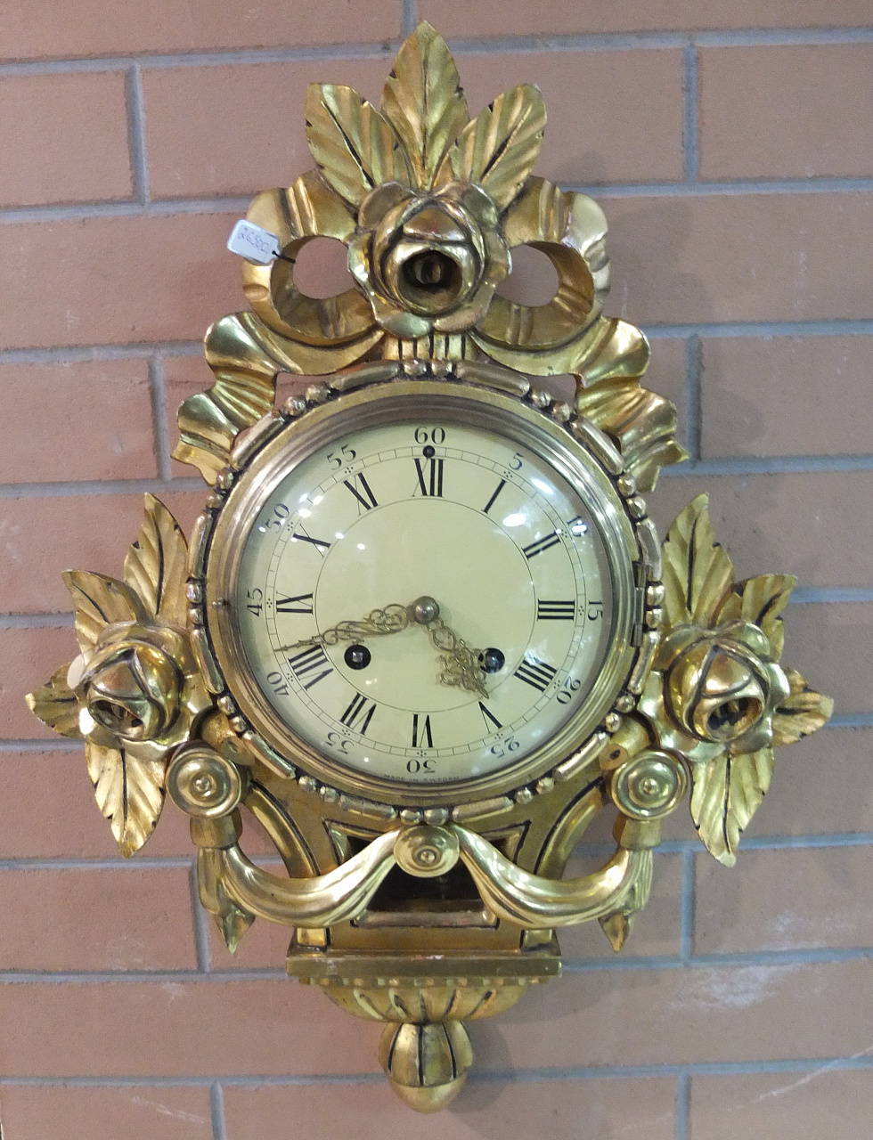 часы настенные деревянные, золочение, с боем, Швеция, старинные, рабочие фото 2