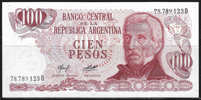 Аргентина. 100 песо. 1976 - 1978 гг. (1977)UNC. ПРЕСС. В1-460
