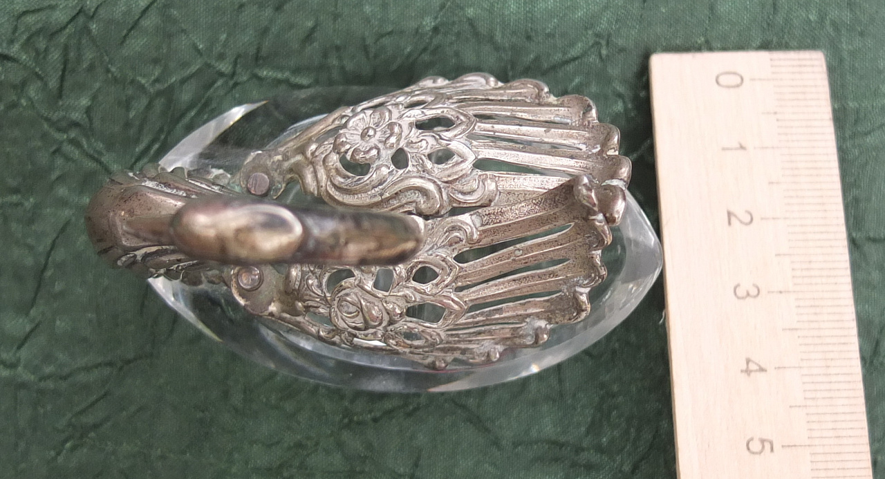 серебряная солонка Лебедь, хрусталь, серебро 835 проба, старая фото 2