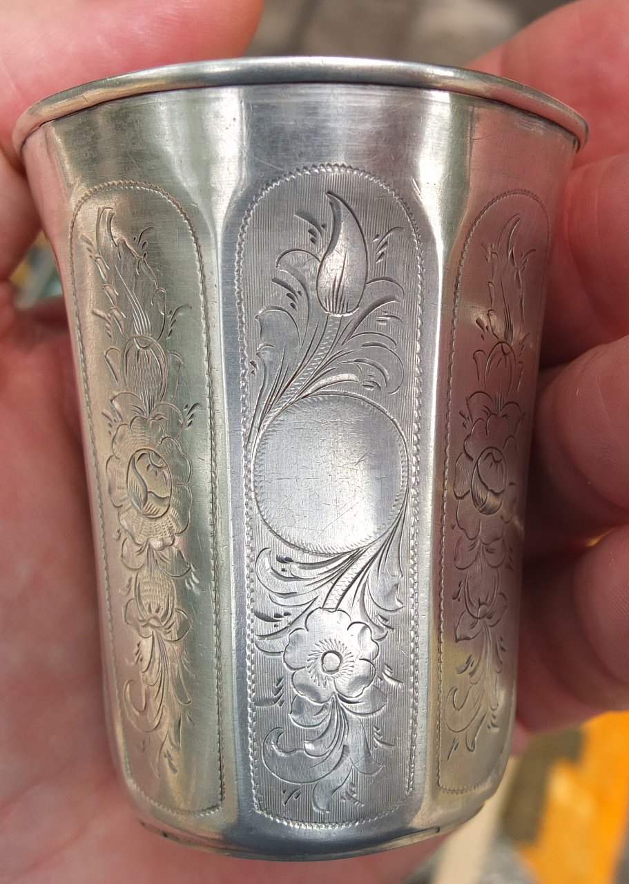серебряная гранёная чарка,серебро 84 проба, 1870 год,ручная гравировка, царизм фото 4