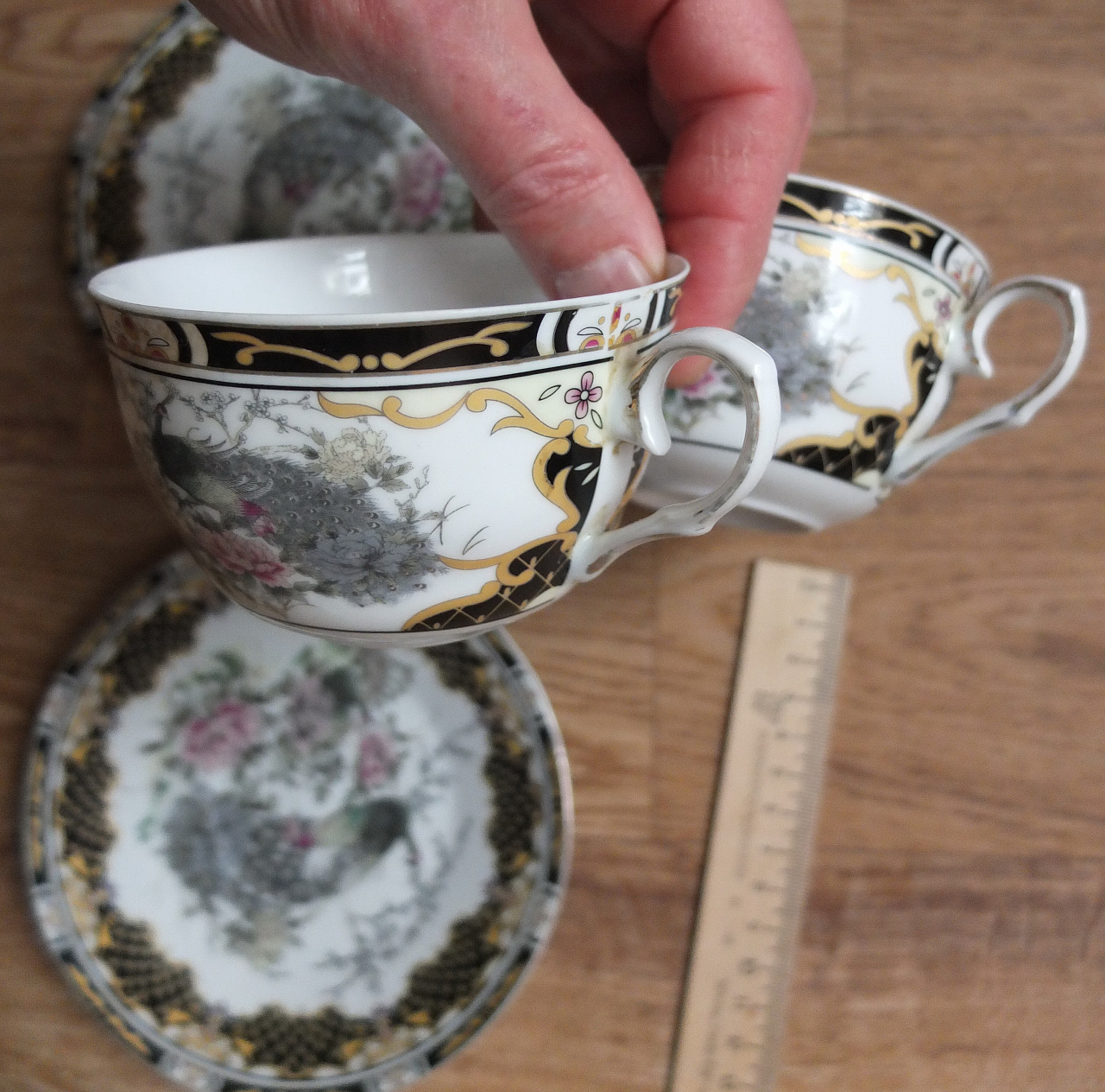 фарфоровые чайные чаши с изображением птиц, 2 пары фото 4