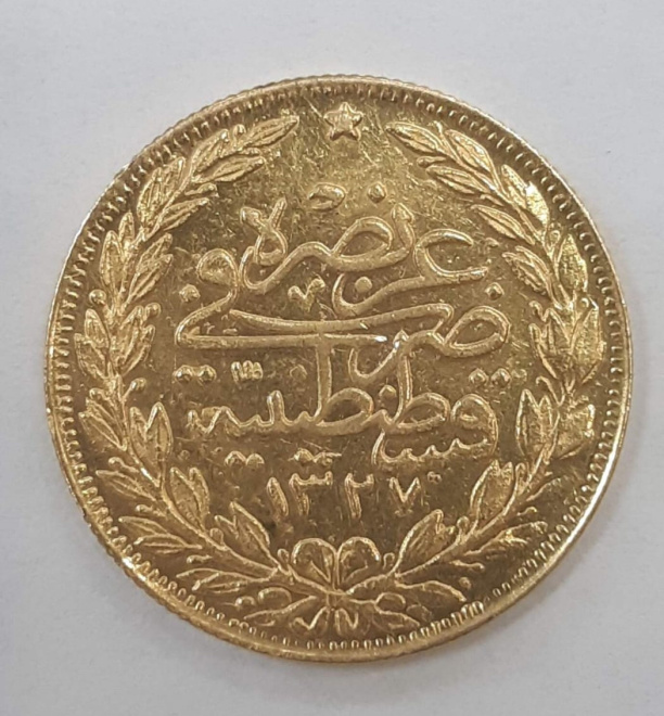 золотая монета 100 куруш, Турция, 1915 год