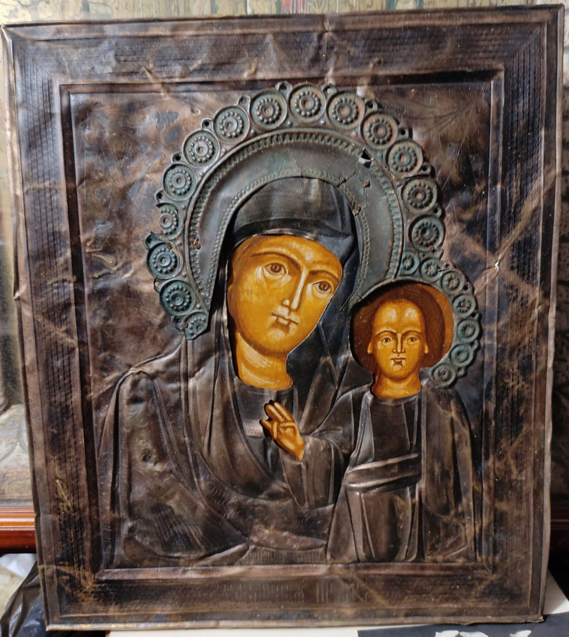 икона Казанская, оклад латунь, большая 