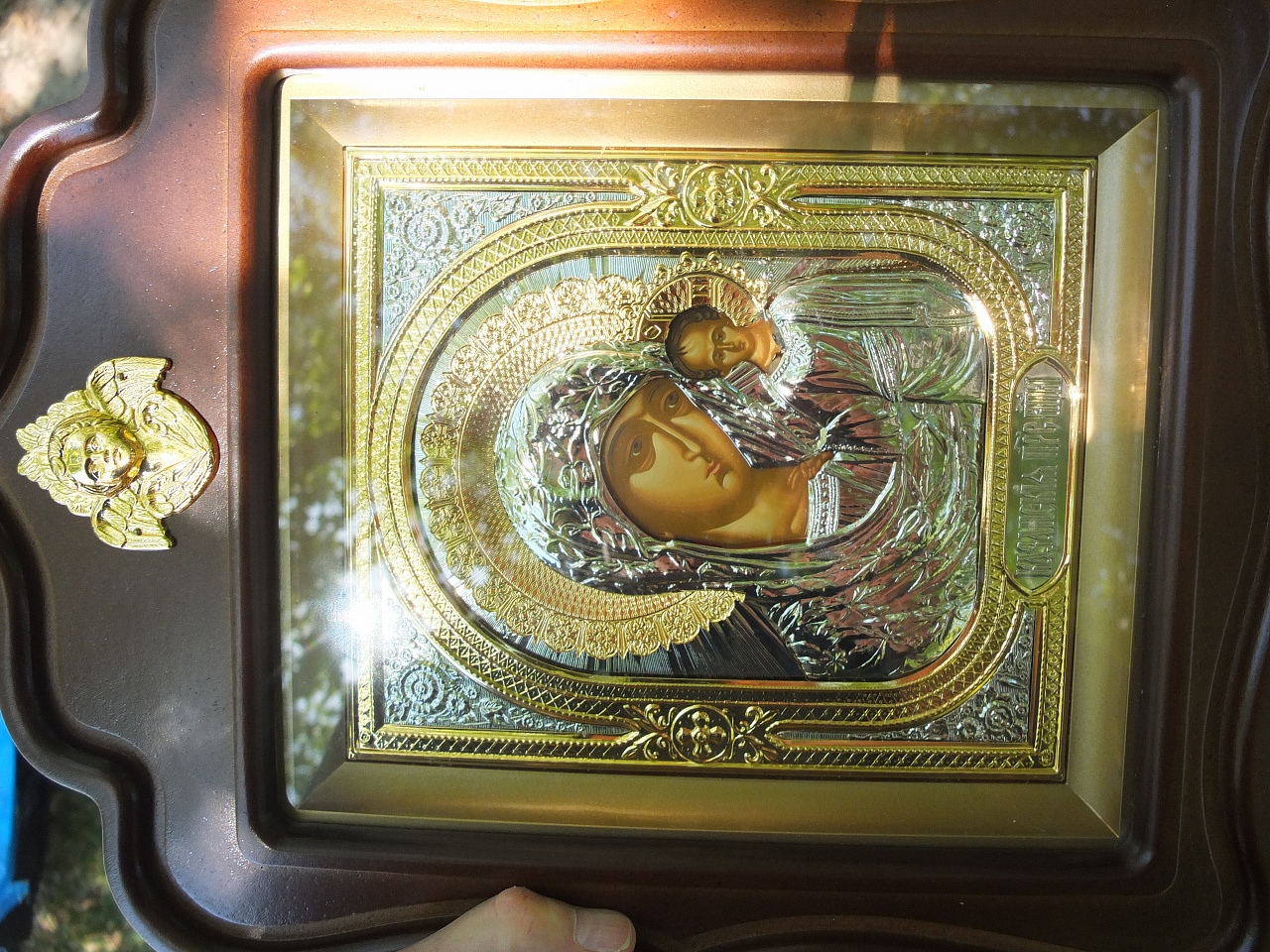 икона Казанская, оклад латунь, золочение, киот, Софрино, 20 век фото 3