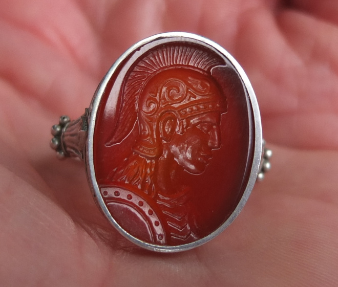 серебряный перстень с камеей, инталия Александр Македонский, авторская ручная резьба 