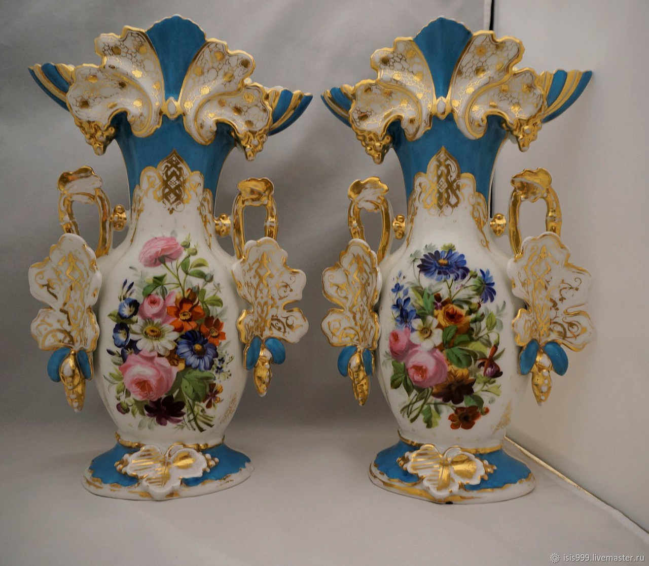 Old Paris 1870 г. "Ускользающая красота" парные вазы  фото 2