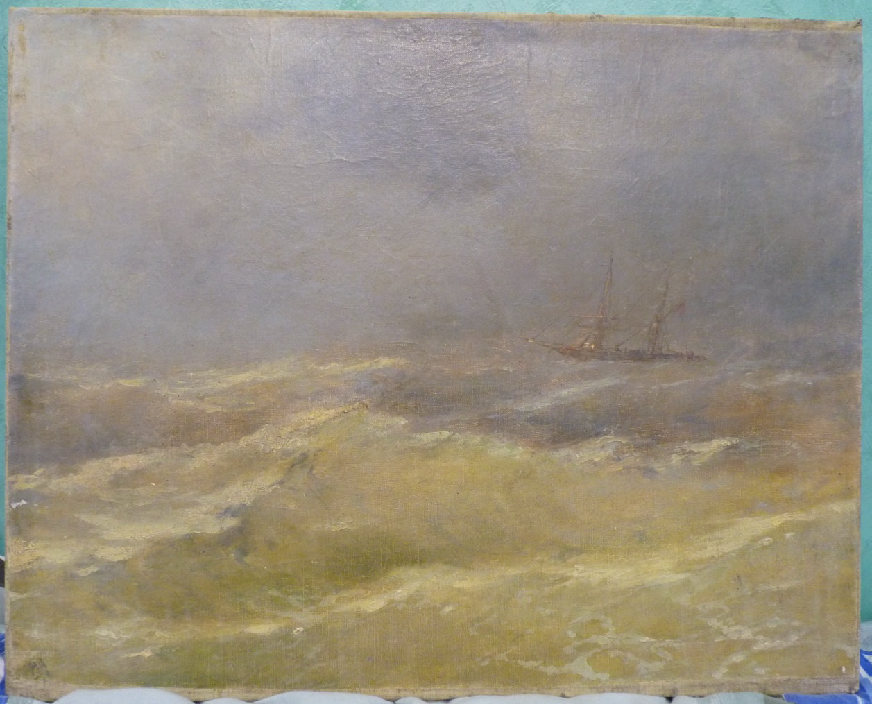 картина Шторм на морю, холст, масло, НХ, Россия,19 век фото 2