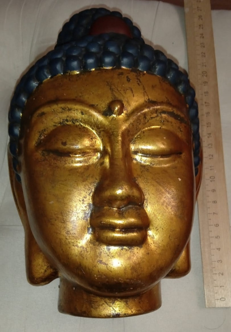 бюст Будда, терракота,  золочение, старый, высота 30 см