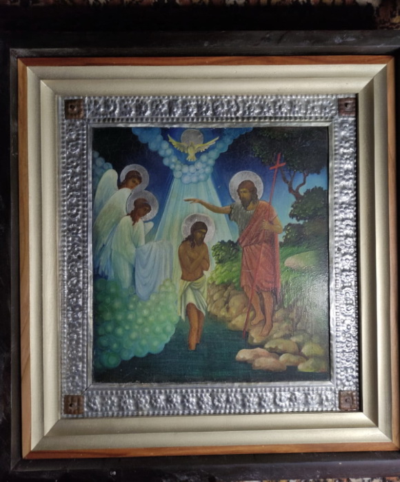 икона Крещение Господне, в киоте, старая фото 2