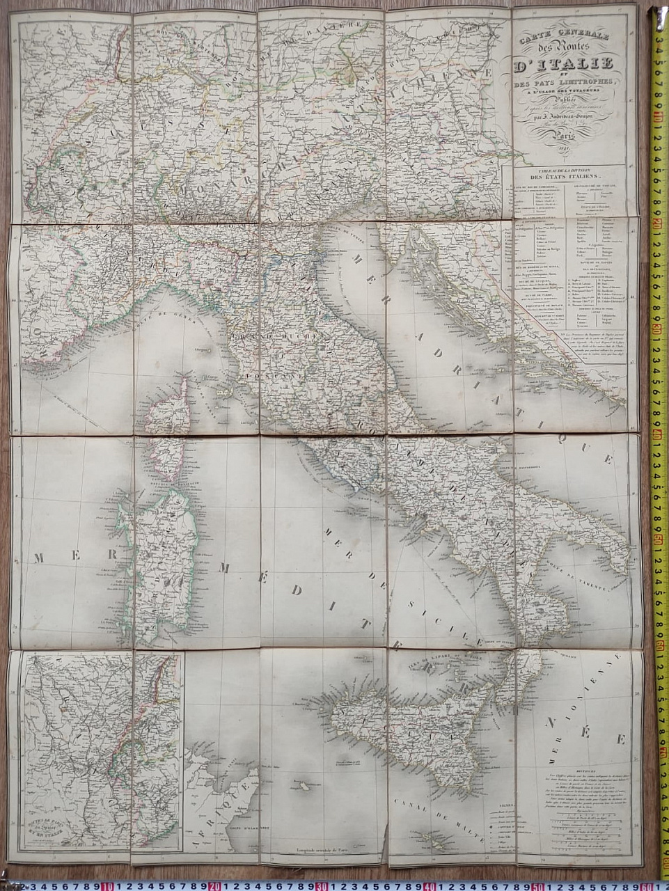карта Италии, на тканевой основе, 1841 год  фото 6