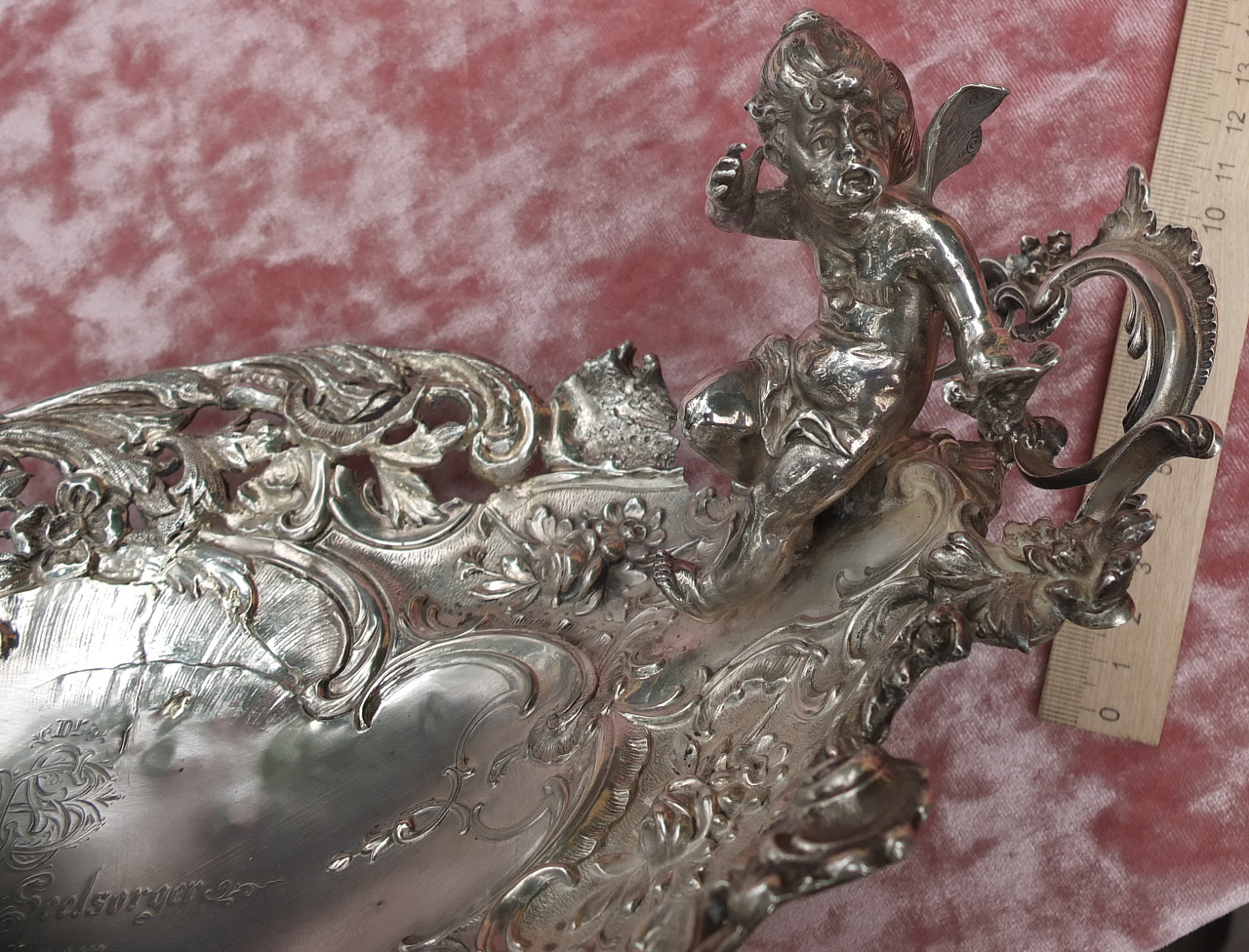 серебряная ваза для фруктов и прочего, серебро 800 проба, Германия, 19 век фото 7
