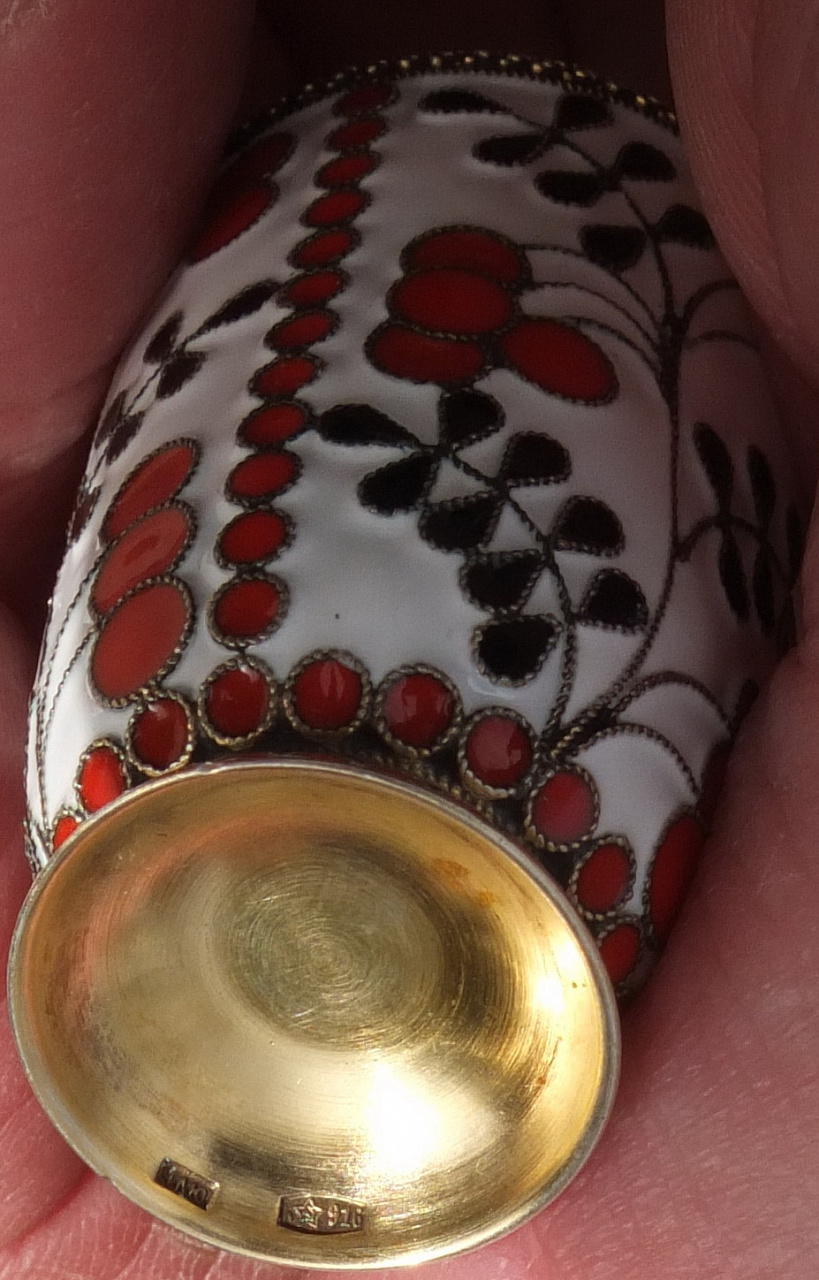 серебряная стопка Калинка, многоцветные эмали, серебро 916 проба, новая фото 5