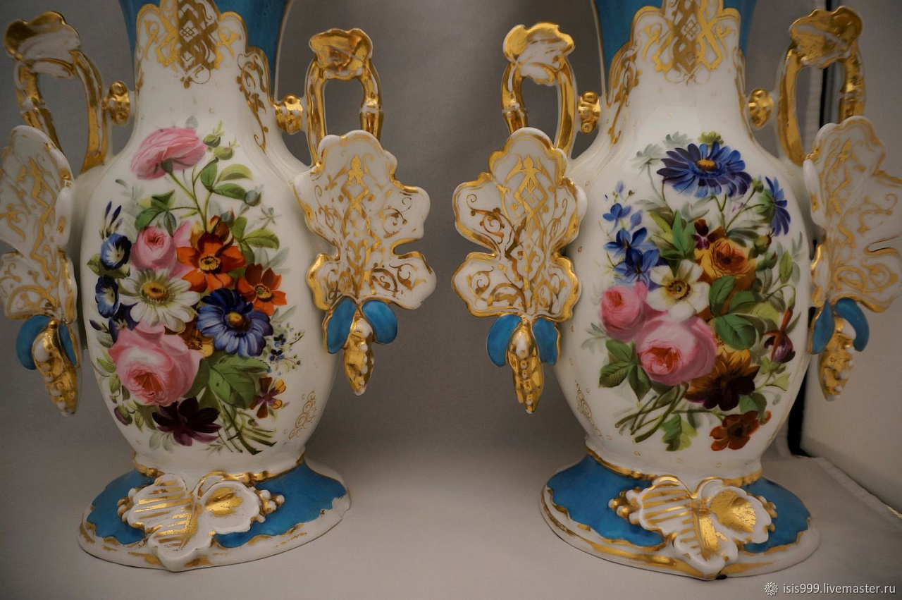 Old Paris 1870 г. "Ускользающая красота" парные вазы  фото 5