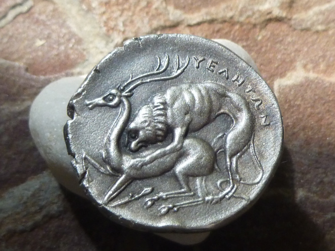 Лукания, Велия. Серебряный Номос (6,66 г 22,4 mm), около 300-280 гг. до н. э. СЕРЕБРО 100%